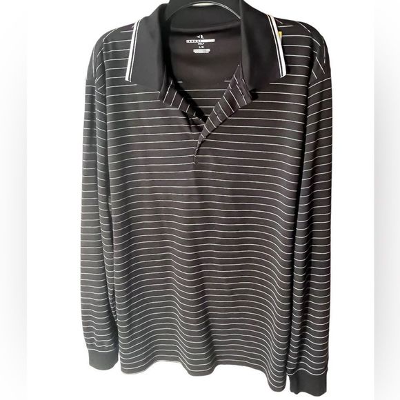 Polo Grand Slam Golf Polo Long Sleeved Black with White Pin Stripes - Picture 1 of 6